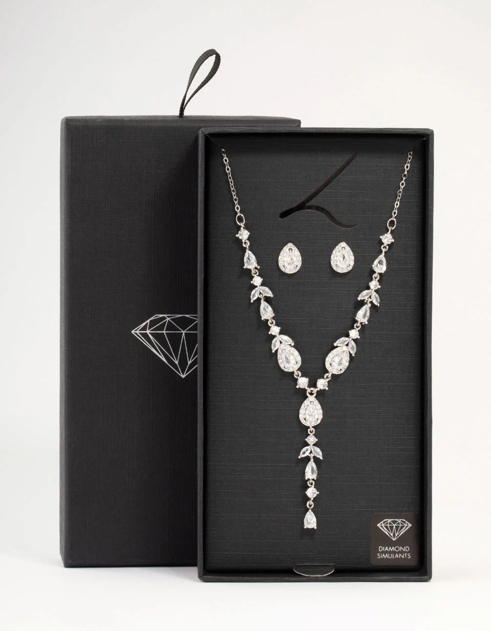 Silver Cubic Zirconia Vine Necklace & Earrings Set - Image 3