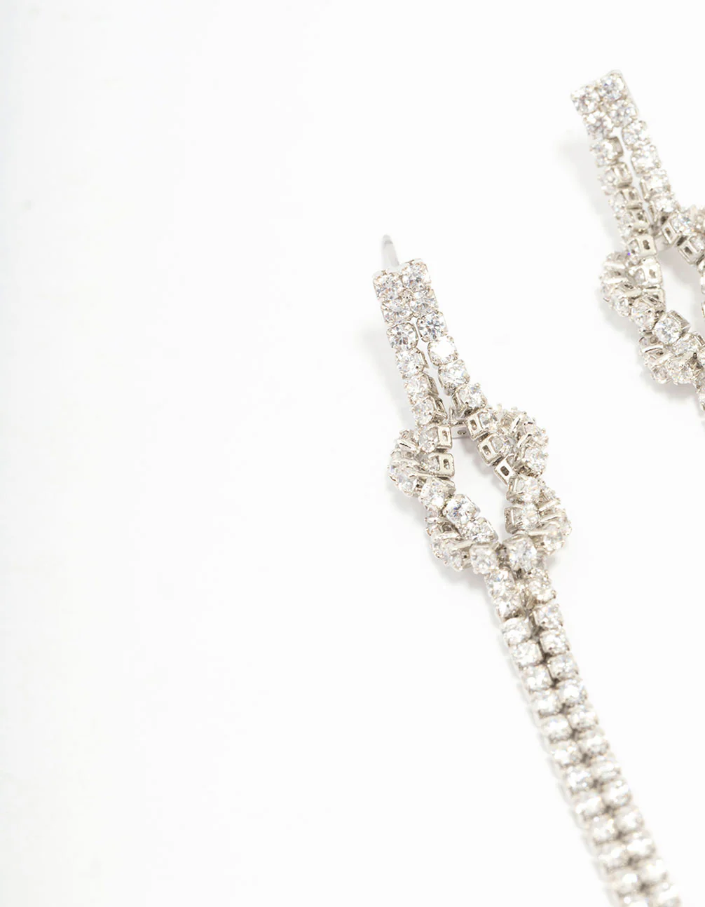 Rhodium Cubic Zirconia Cupchain Drop Earrings - Image 2