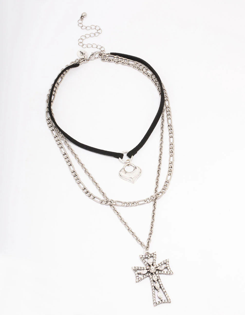 Silver Diamante Cross Cord Layered Necklace - Image 2