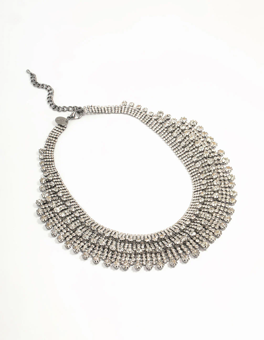 Silver Diamante Fan Cup Chain Bib Necklace - Image 2