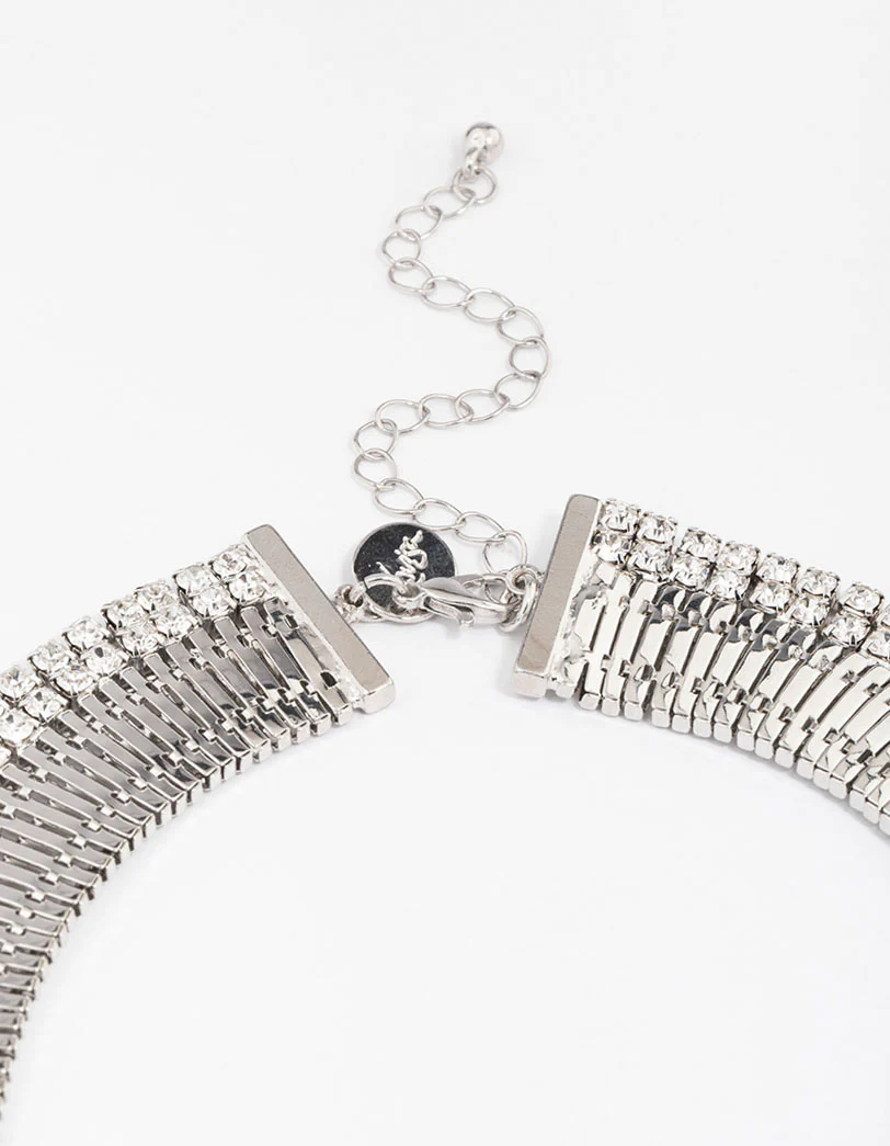 Silver Diamante Statement Necklace - Image 3