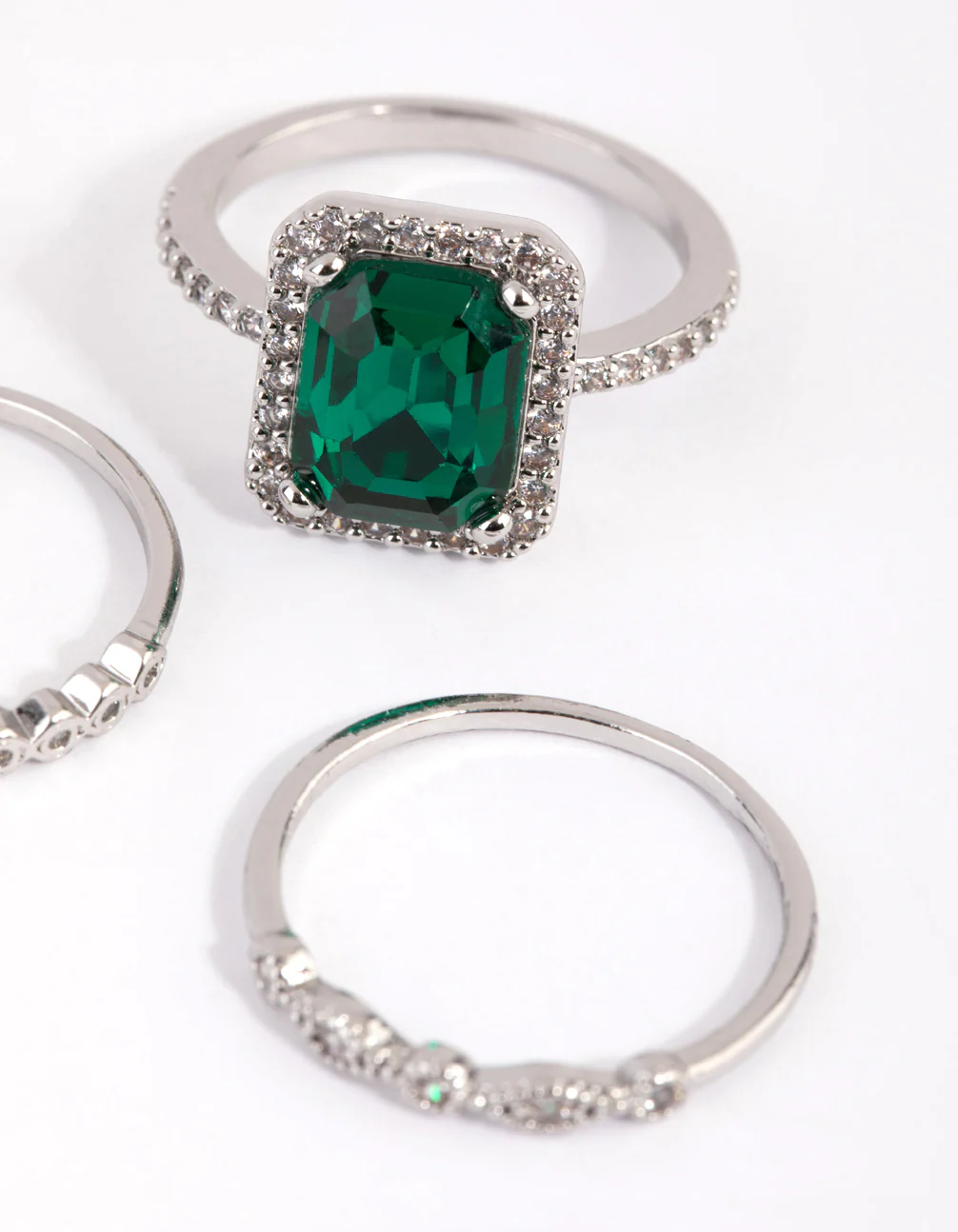 Silver Emerald Diamond Simulant Halo Ring Pack - Image 2