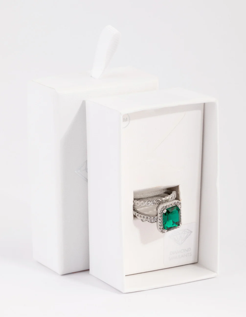 Silver Emerald Diamond Simulant Halo Ring Pack - Image 3
