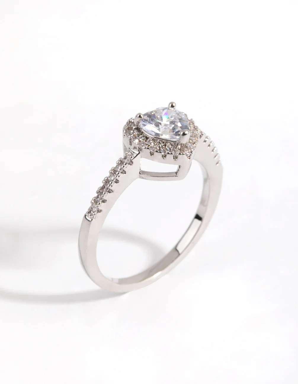 Rhodium Diamond Simulant Heart Halo Ring - Image 2