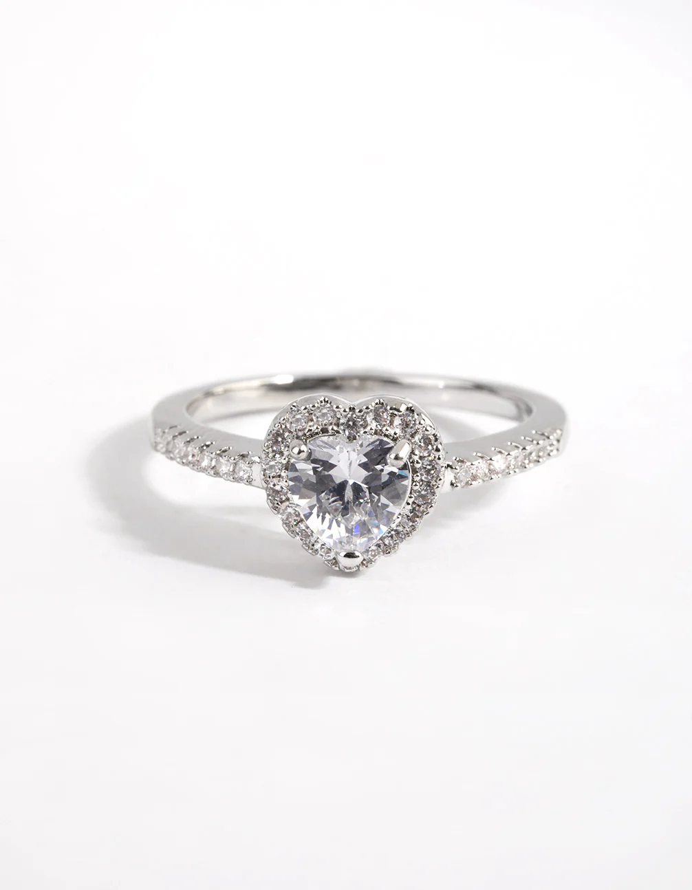 Rhodium Diamond Simulant Heart Halo Ring - Image 4