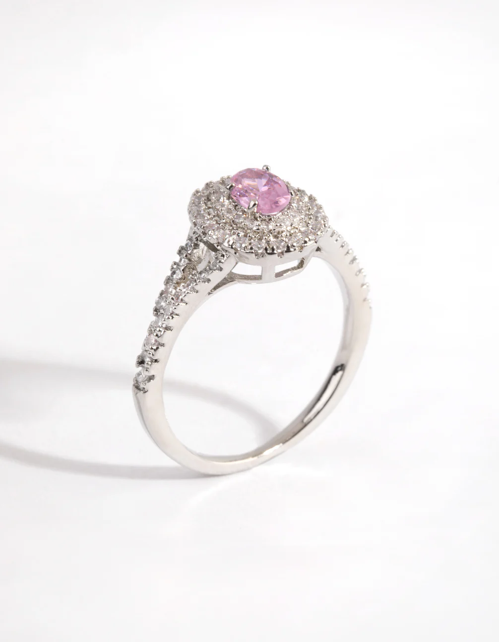Silver Pink Diamond Simulant Oval Halo Ring - Image 2