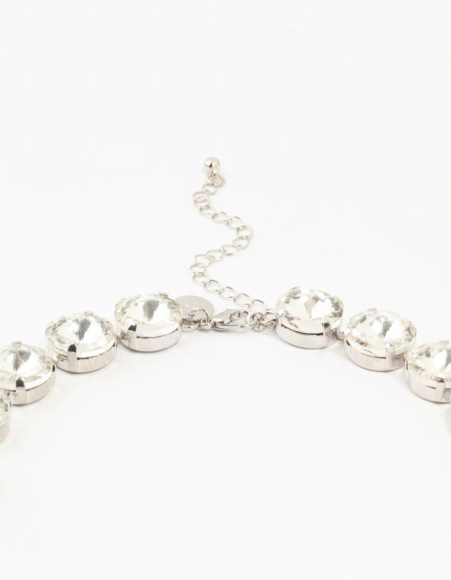 Silver Diamante Statement Pendant Necklace - Image 5