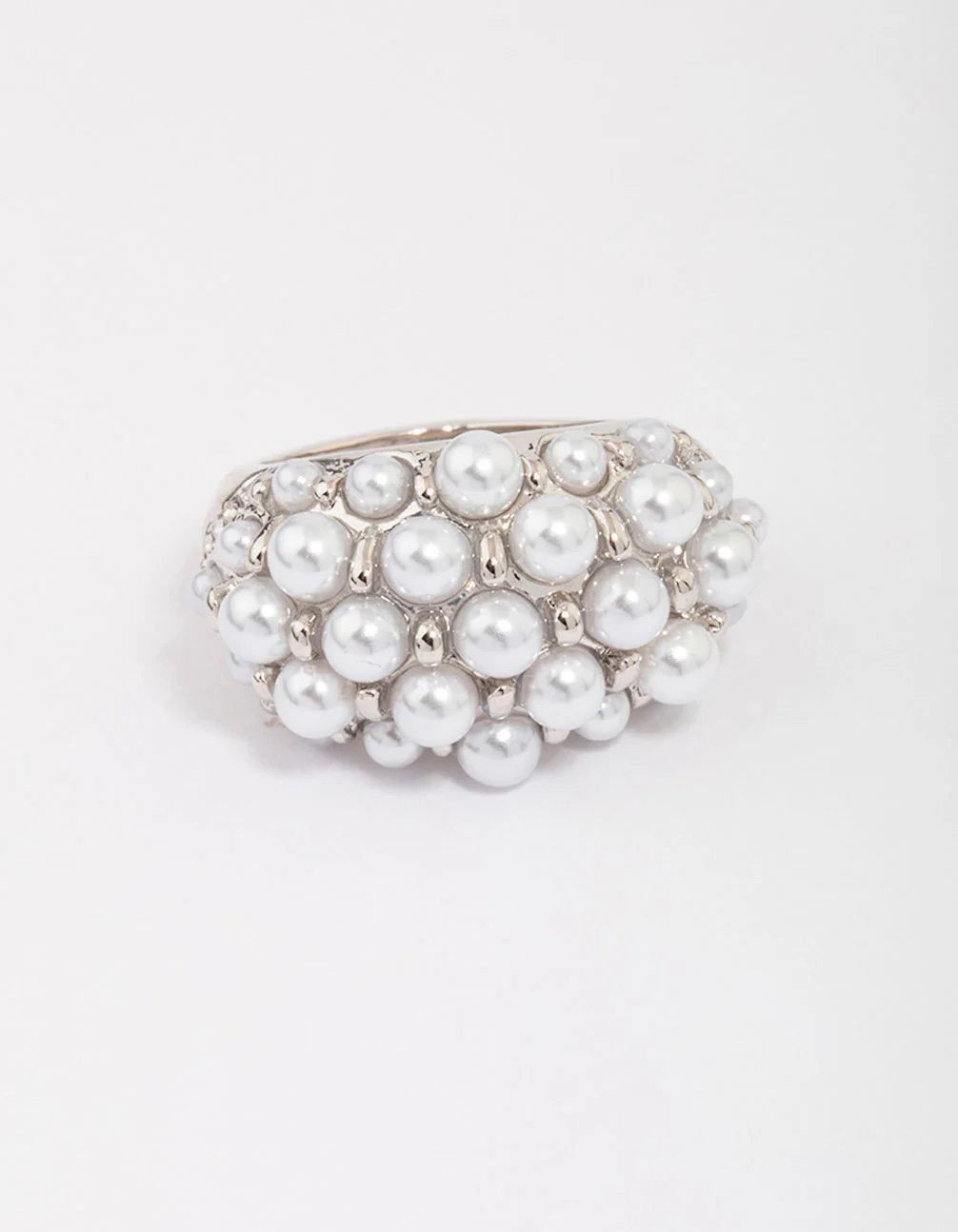 Silver Dome Pearl Cocktail Ring - Image 2