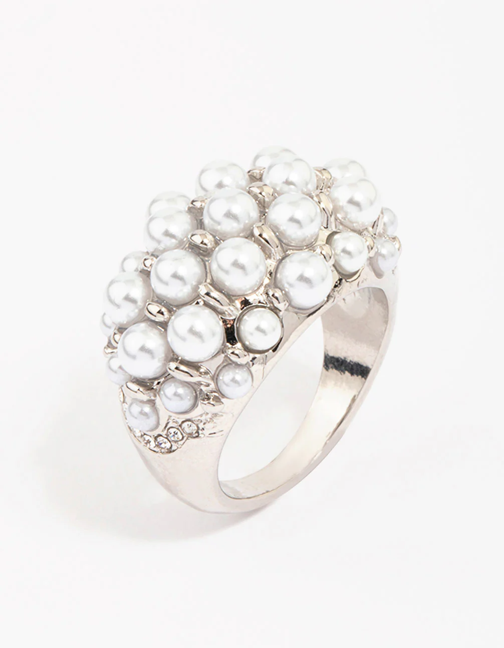 Silver Dome Pearl Cocktail Ring - Image 3