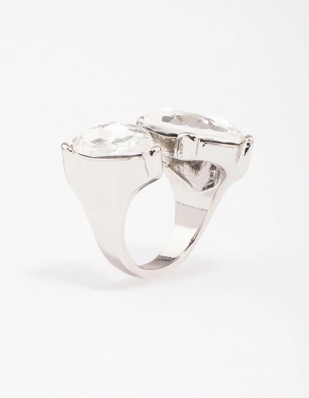 Silver Double Pear Crystal Ring - Image 2