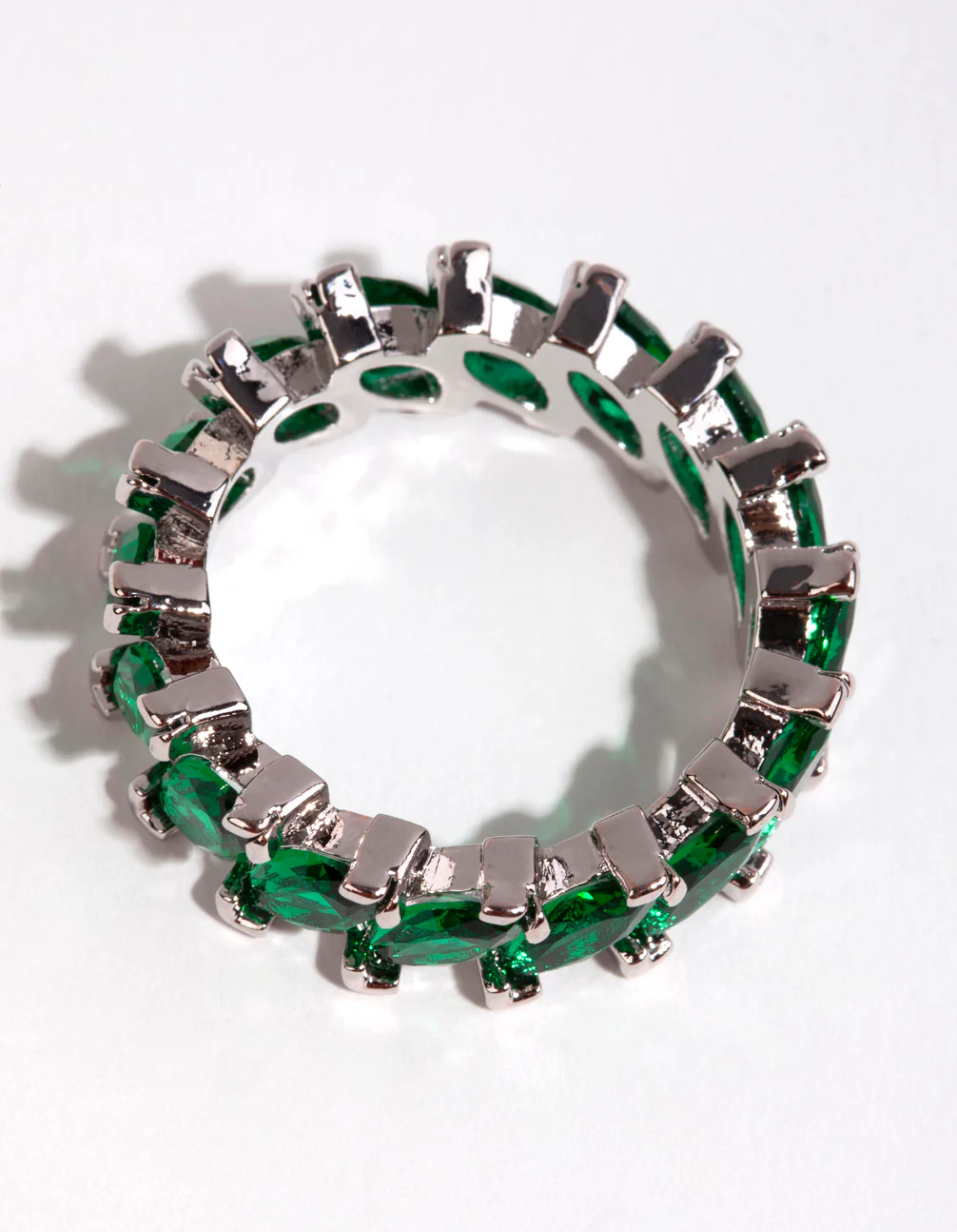 Silver Emerald Cubic Zirconia Navette Ring - Image 3