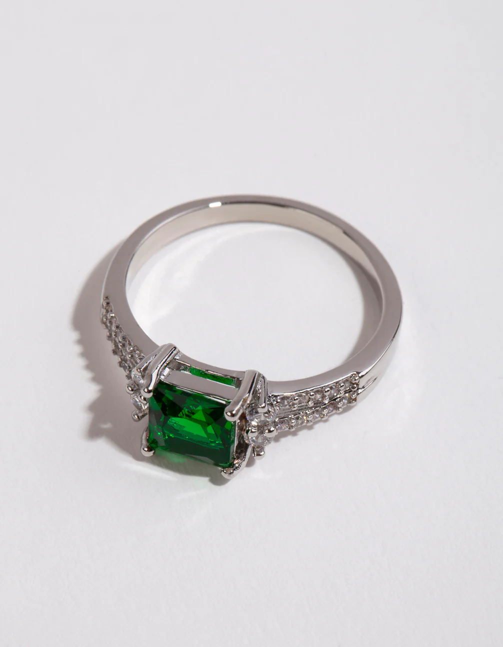 Silver Square Emerald Cubic Zirconia Ring - Image 2