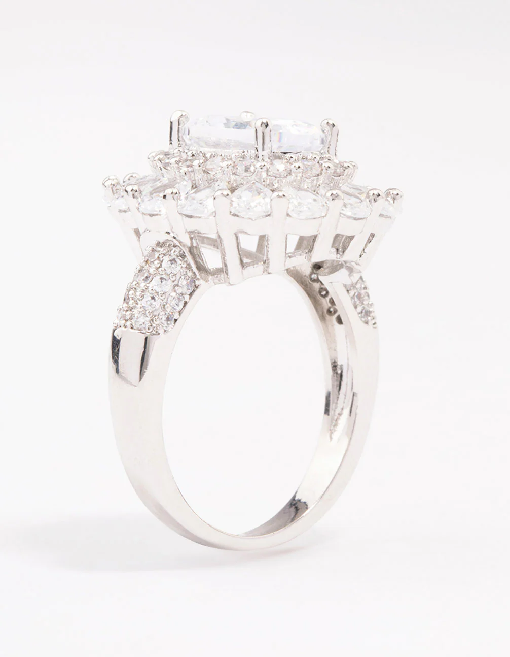 Silver Glistening Cubic Zirconia Oval Cocktail Ring - Image 2