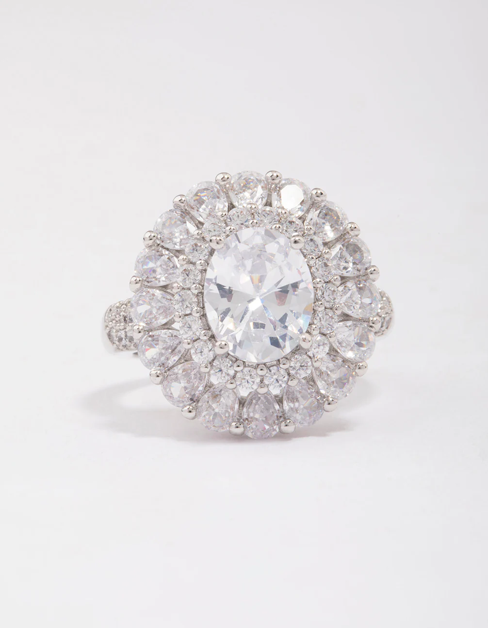 Silver Glistening Cubic Zirconia Oval Cocktail Ring - Image 3