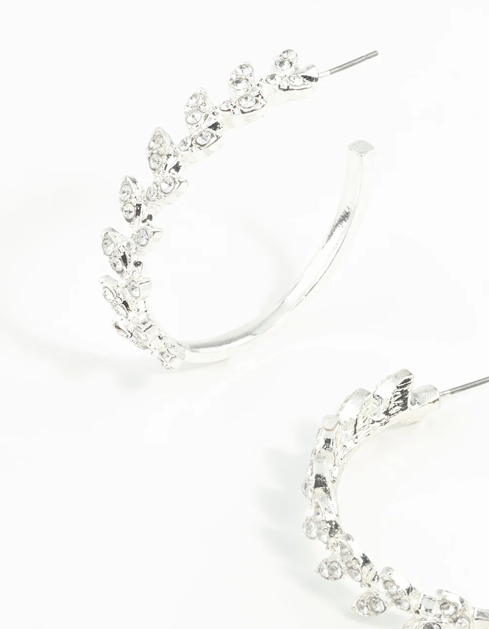 Silver Diamante Leaf Patterned Hoop Earrings - Image 2
