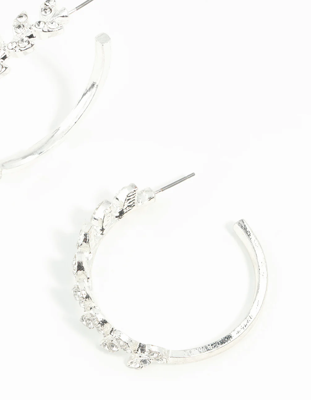 Silver Diamante Leaf Patterned Hoop Earrings - Image 3