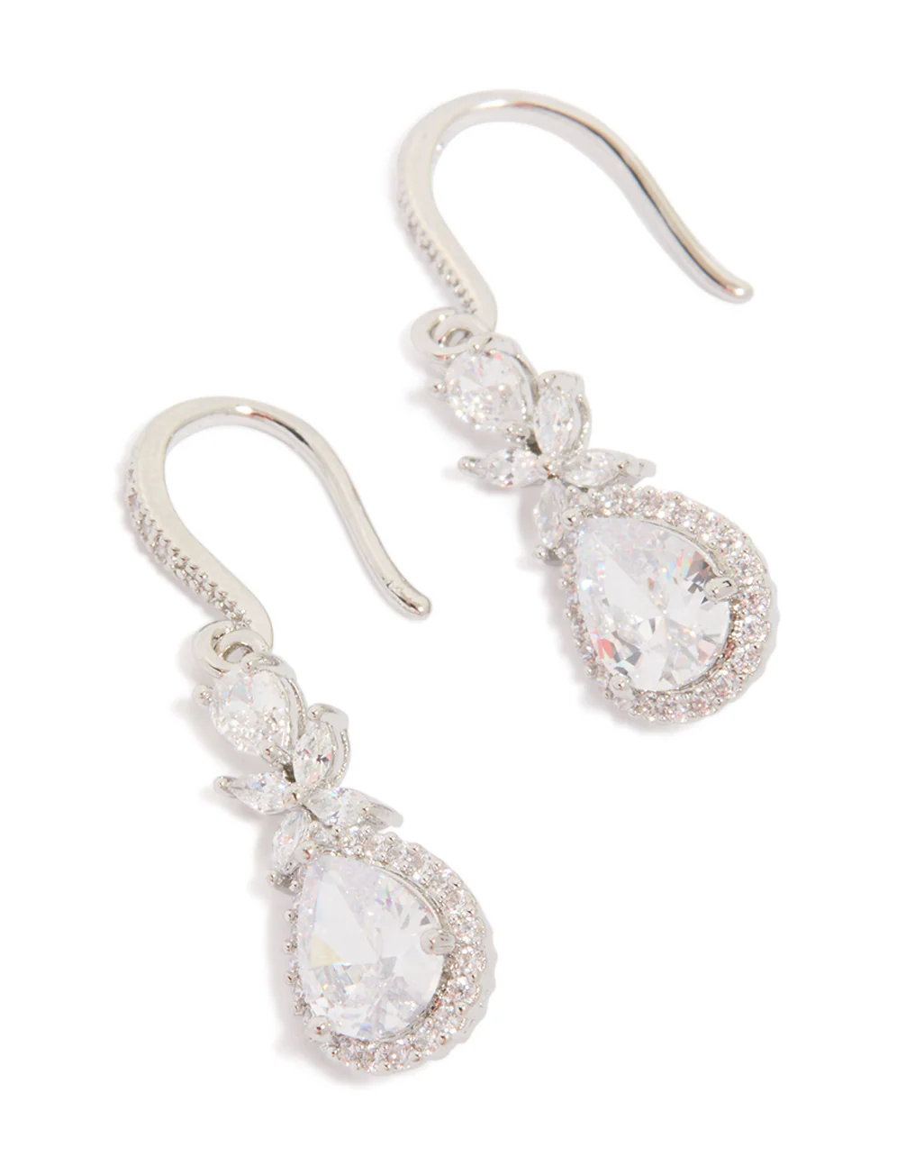 Silver Cubic Zirconia Halo Hook Earrings - Image 2