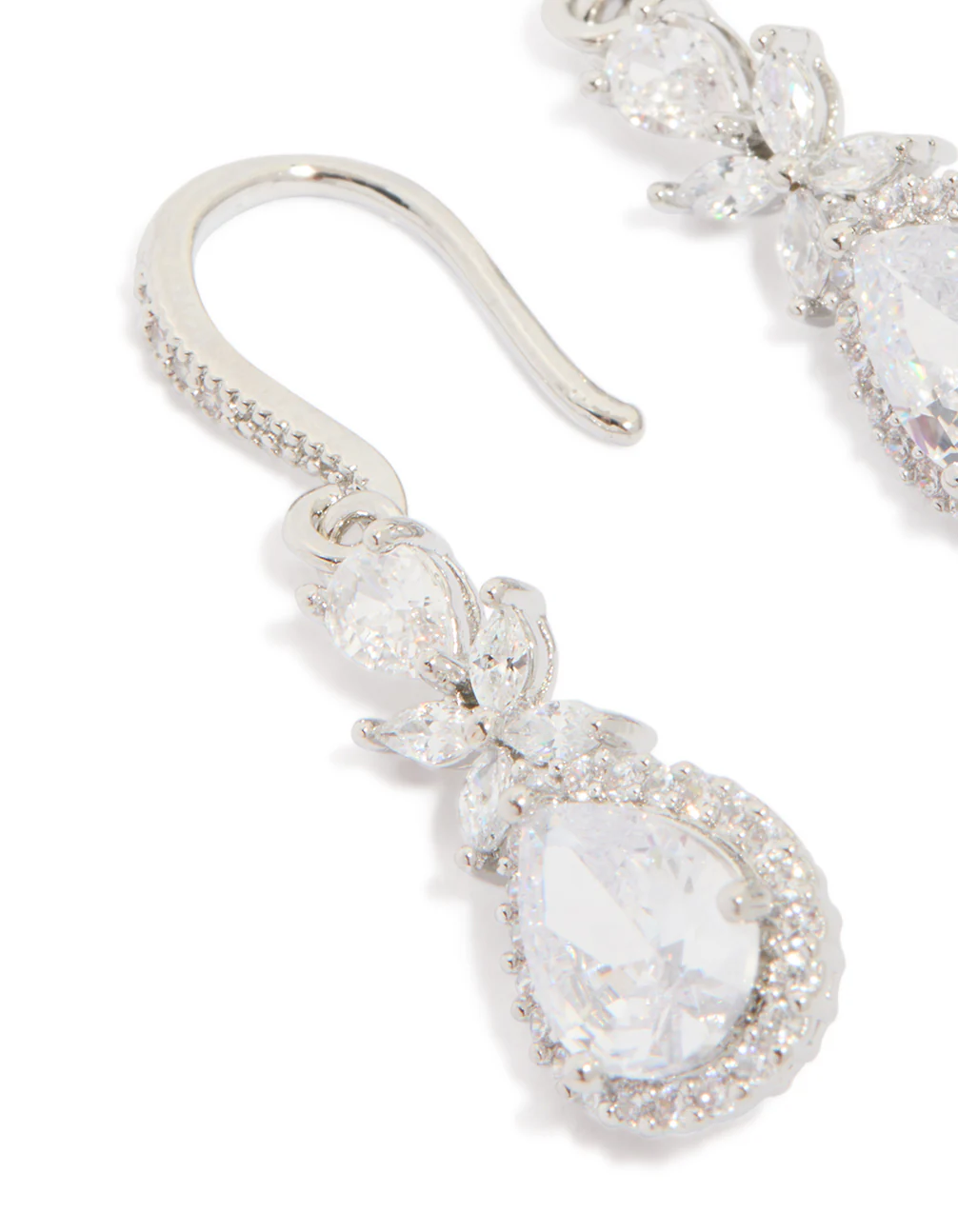 Silver Cubic Zirconia Halo Hook Earrings - Image 3