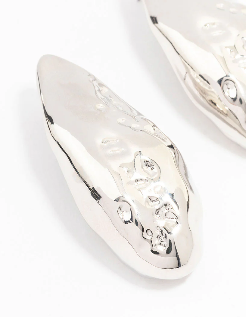 Silver Hammered Disc Drop Earrings - Image 2