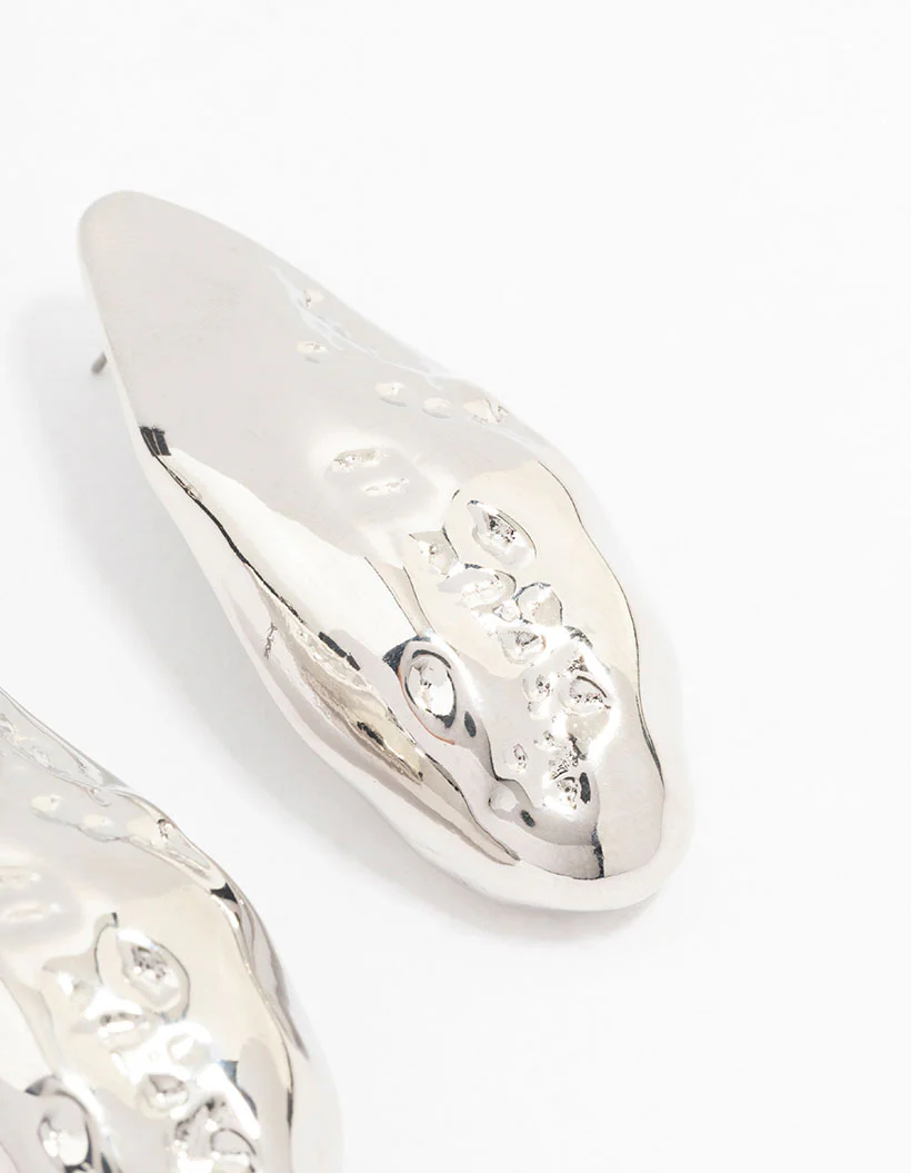 Silver Hammered Disc Drop Earrings - Image 3