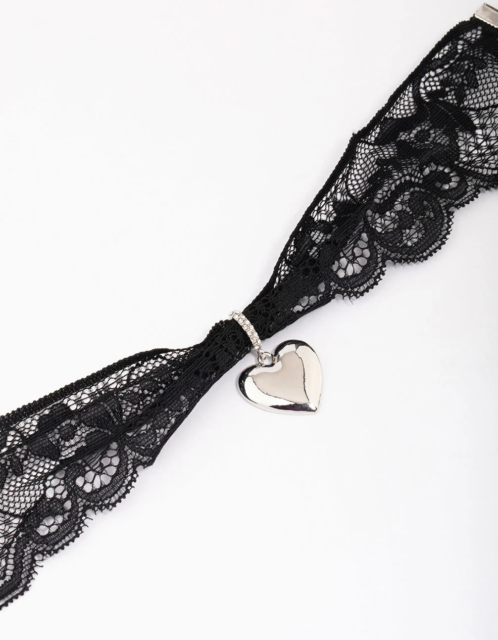 Silver Lace Heart Choker Necklace - Image 2