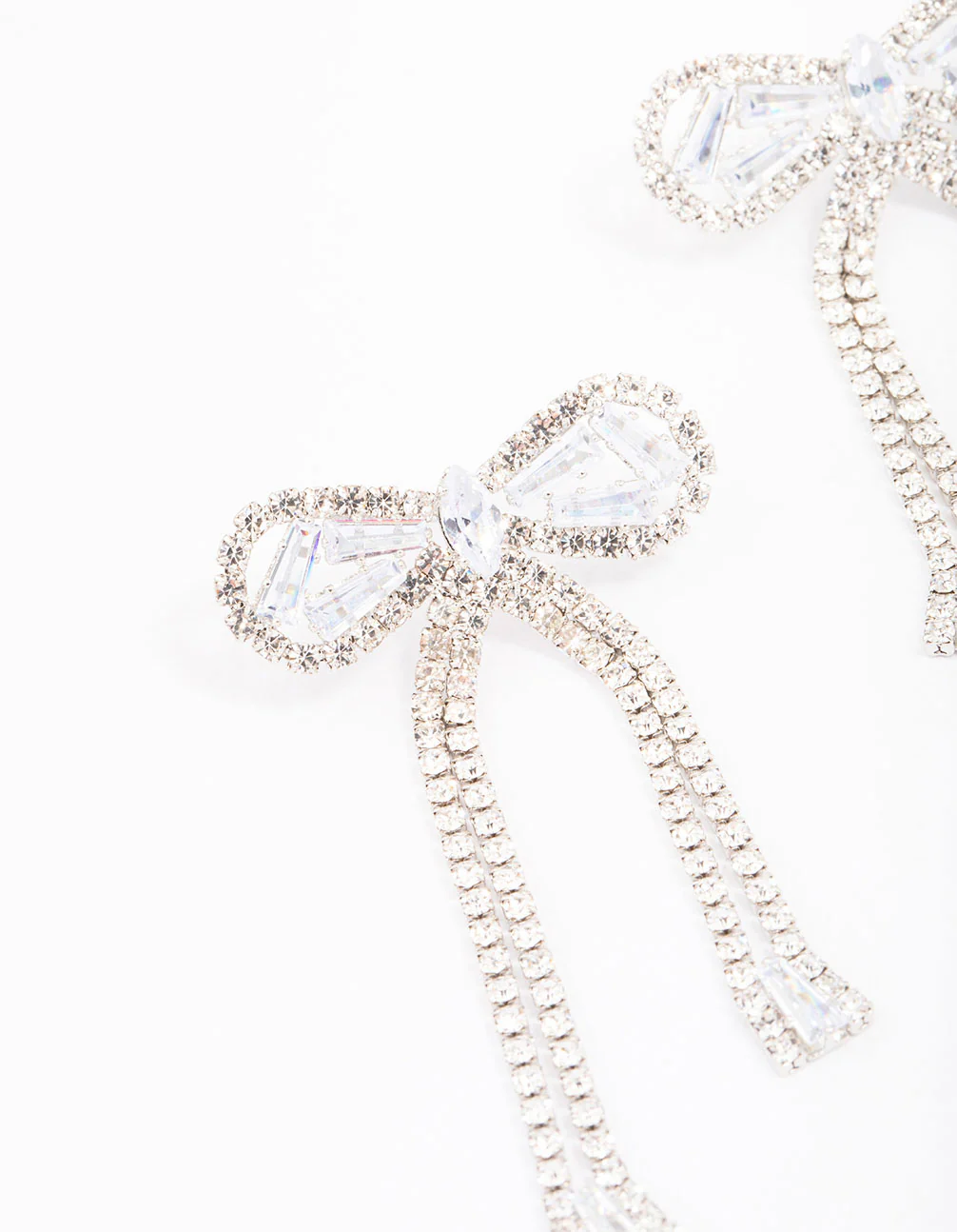 Silver Large Diamante Bow Drop Earrings - Image 2