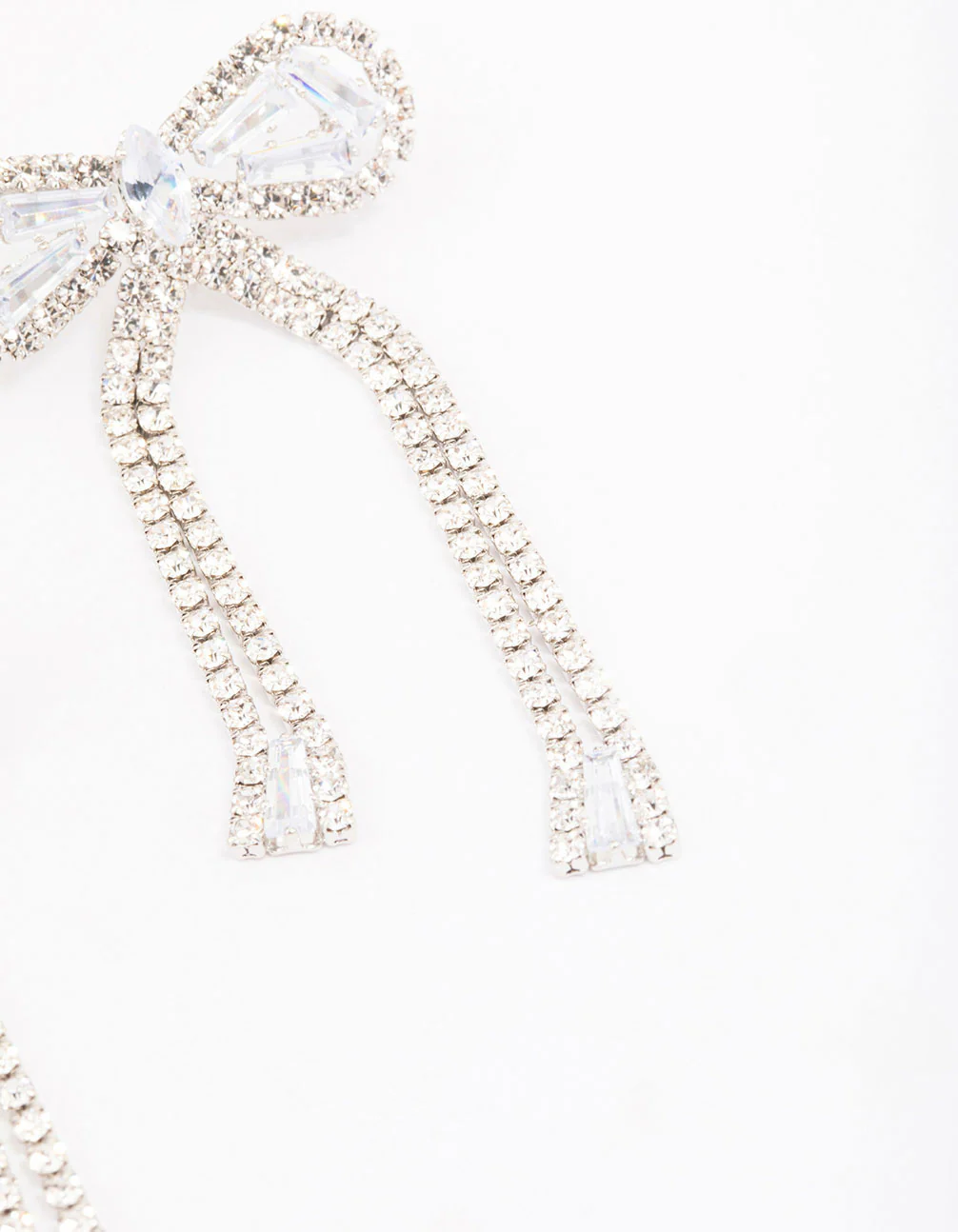 Silver Large Diamante Bow Drop Earrings - Image 3