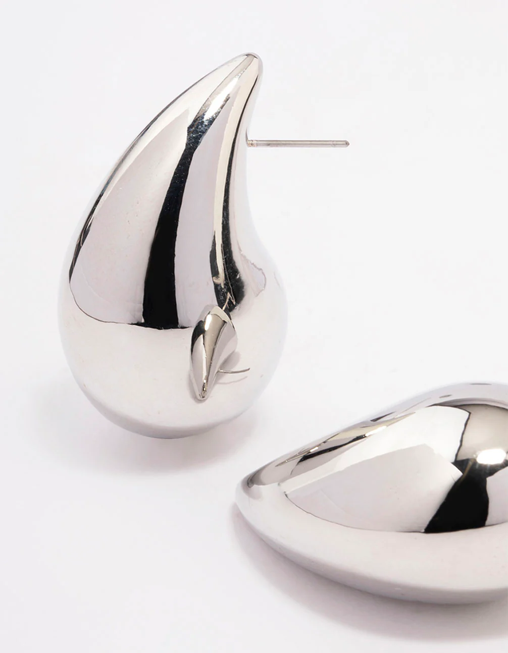 Silver Large Smooth Teardrop Earrings - Image 2
