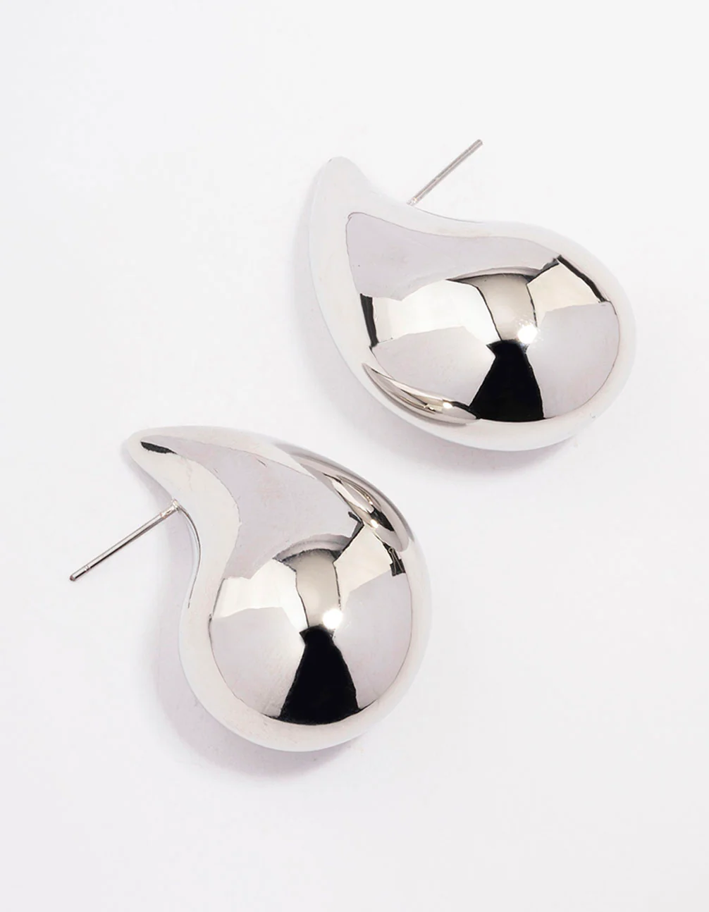 Silver Large Smooth Teardrop Earrings - Image 3