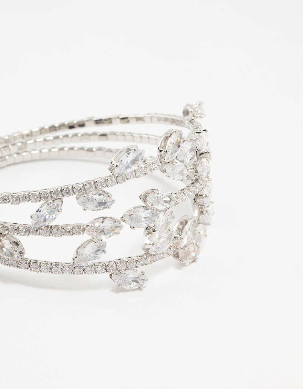 Silver Marquise Cubic Zirconia Floral Cuff Bracelet - Image 2