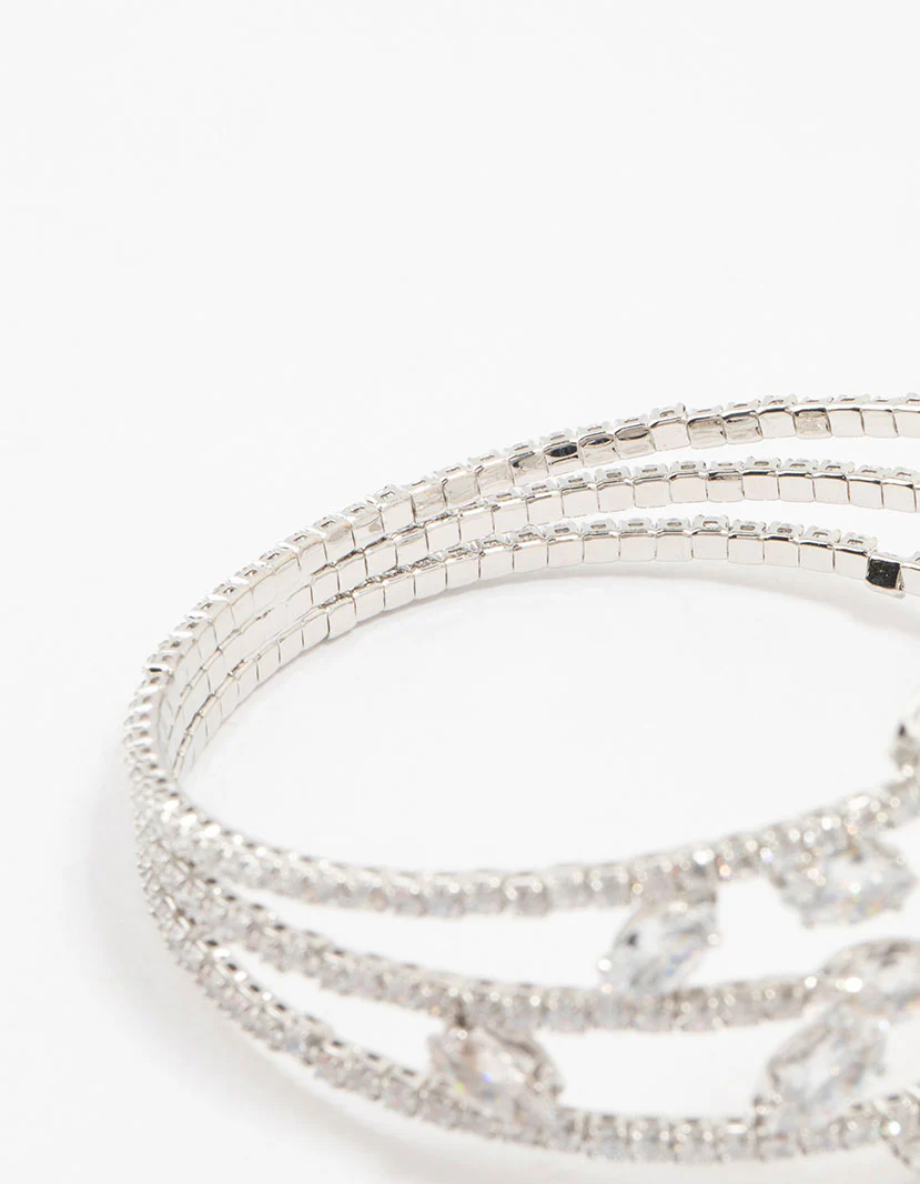 Silver Marquise Cubic Zirconia Floral Cuff Bracelet - Image 3