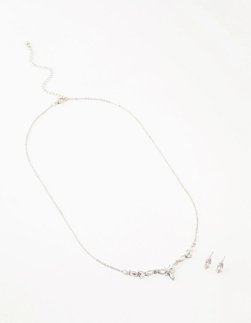 Silver Marquise Diamante Necklace & Earring Set - Image 3