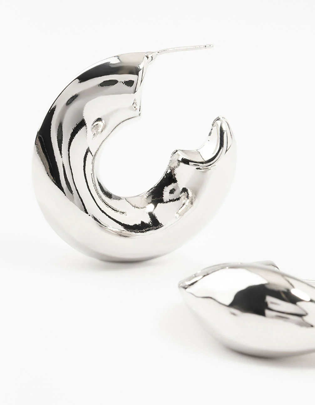 Silver Melted Wave Hoop Earrings - Image 2