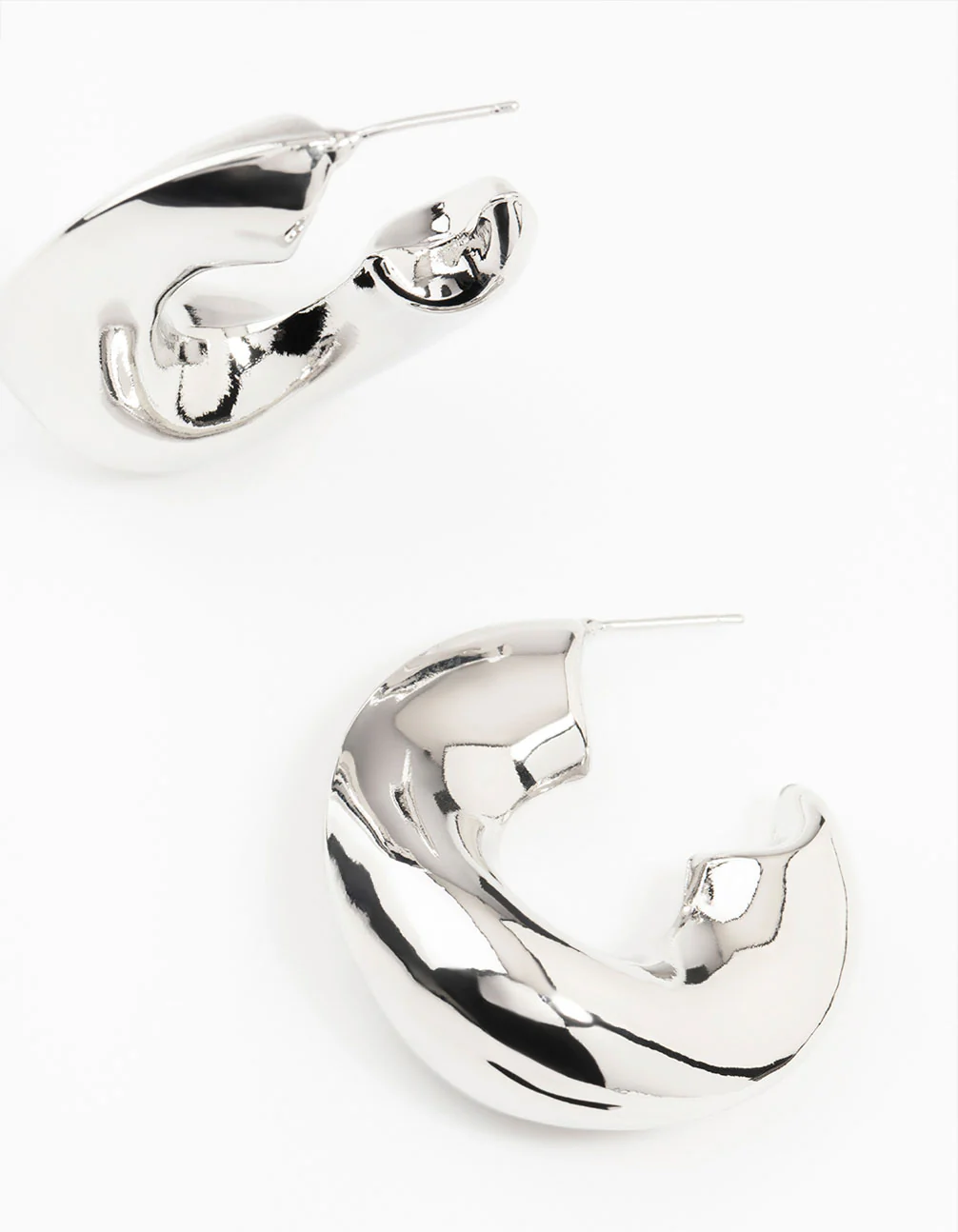 Silver Melted Wave Hoop Earrings - Image 3