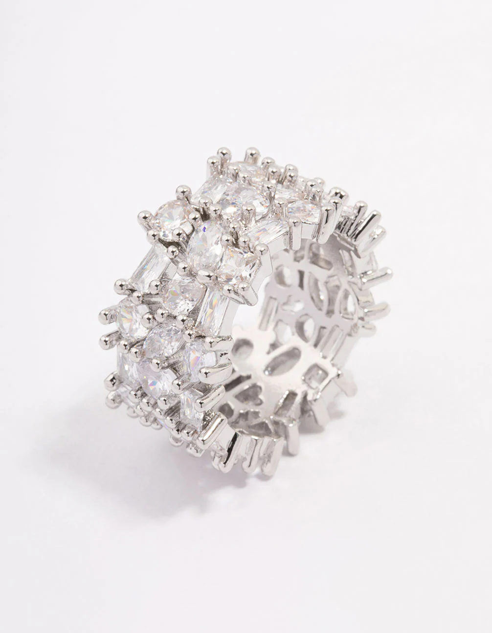 Silver Mixed Stone Cubic Zirconia Band Ring - Image 3