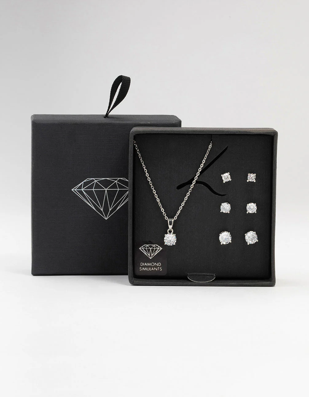 Silver Multiple Cubic Zirconia 6-Pack Stud Earrings & Necklace Set - Image 3