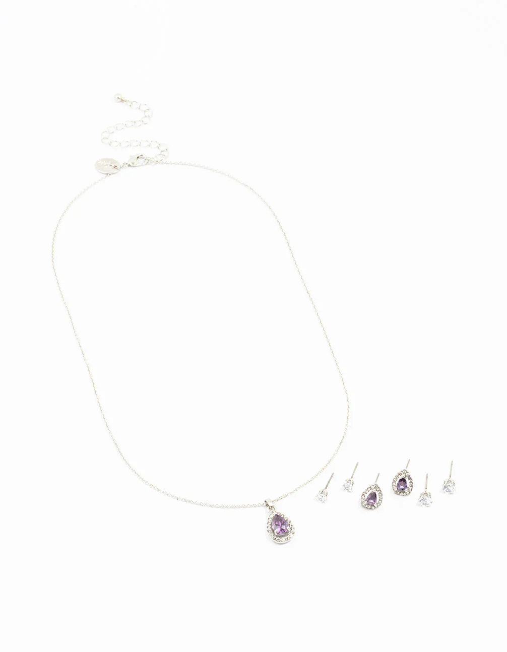 Rhodium Multiple Purple & Silver  Pear Earring & Necklace Set - Image 2