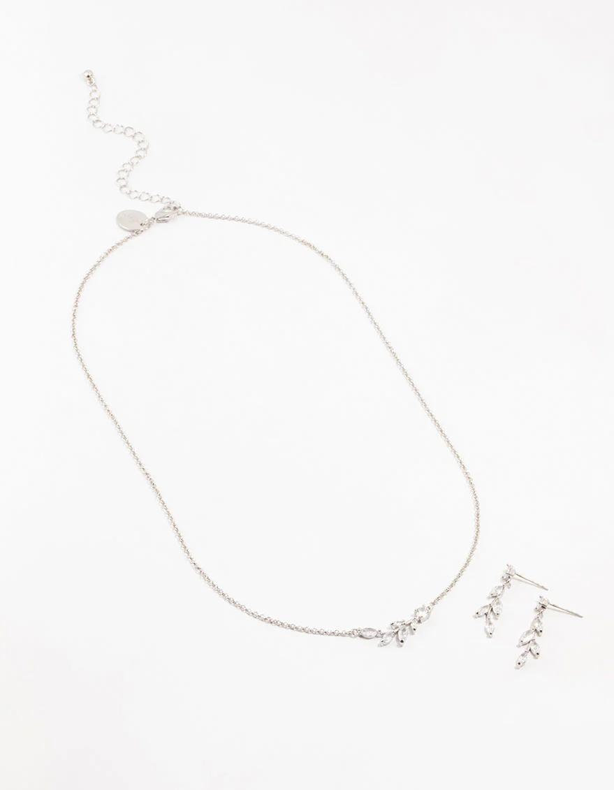 Silver Olive Branch Necklace & Earrings Set - Image 2