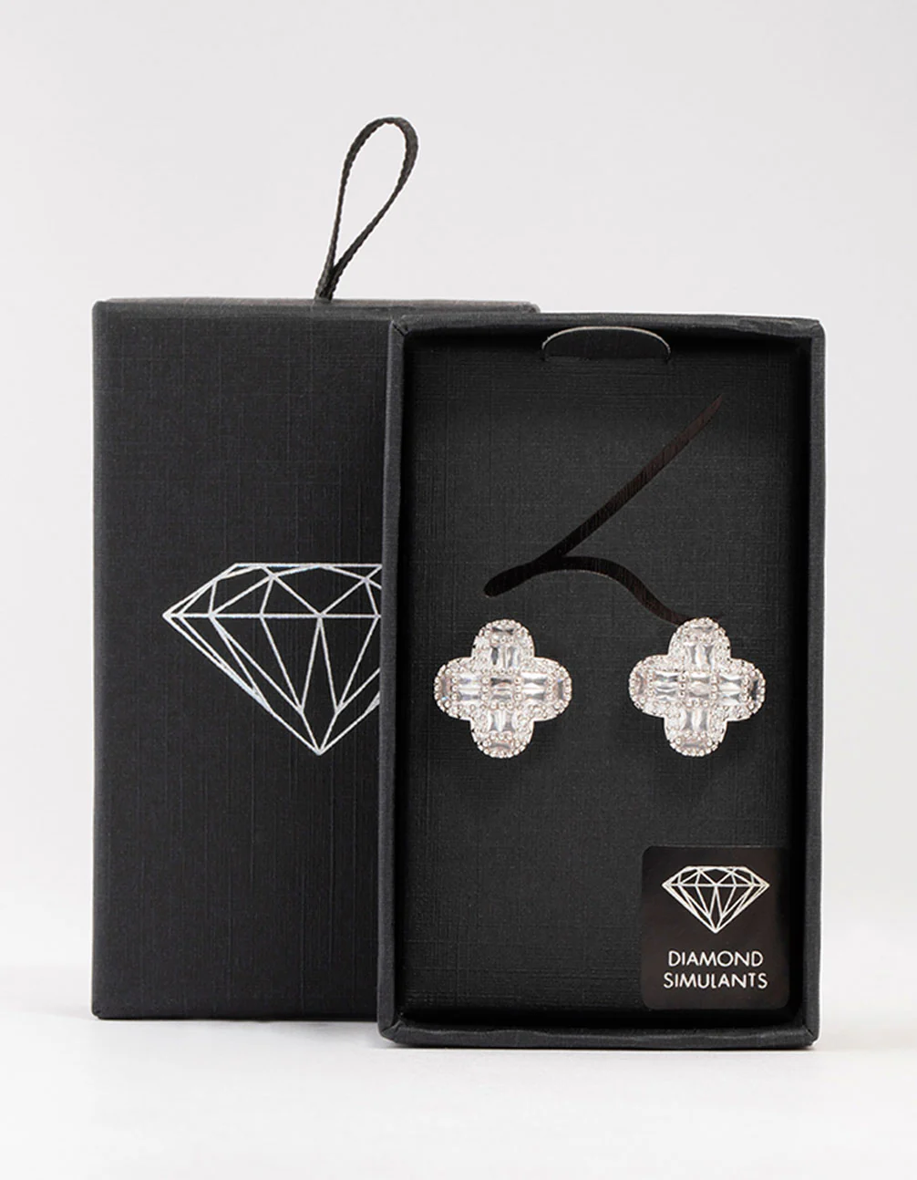 Silver Paved Flower Stud Earrings - Image 3