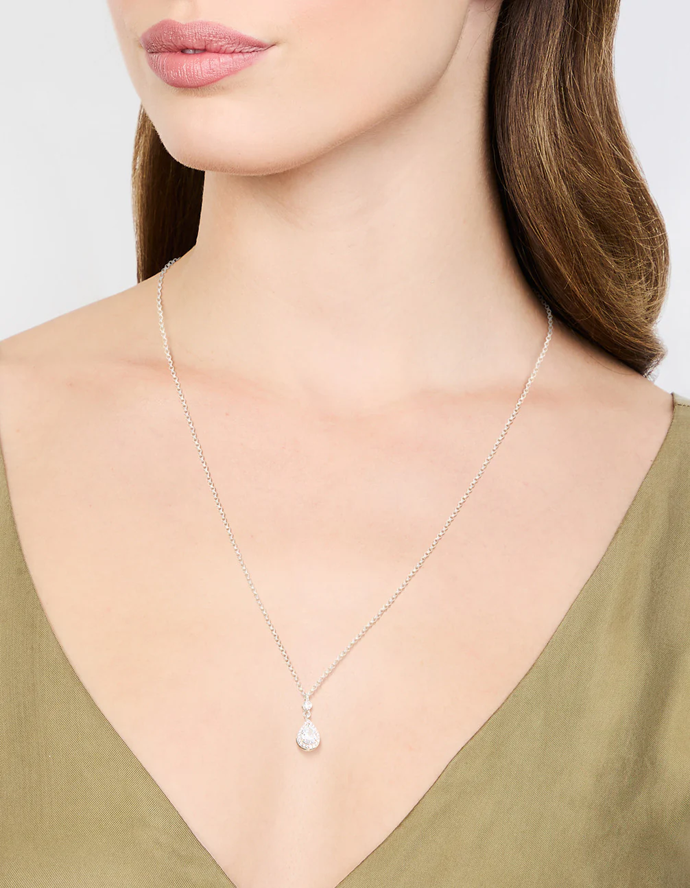 Silver Pear Cubic Zirconia Pendant Necklace - Image 3