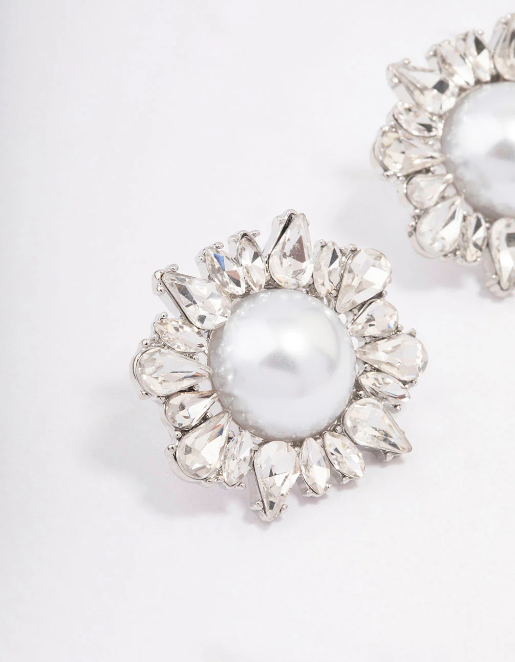 Silver Pearl & Cluster Statement Stud Earrings - Image 2
