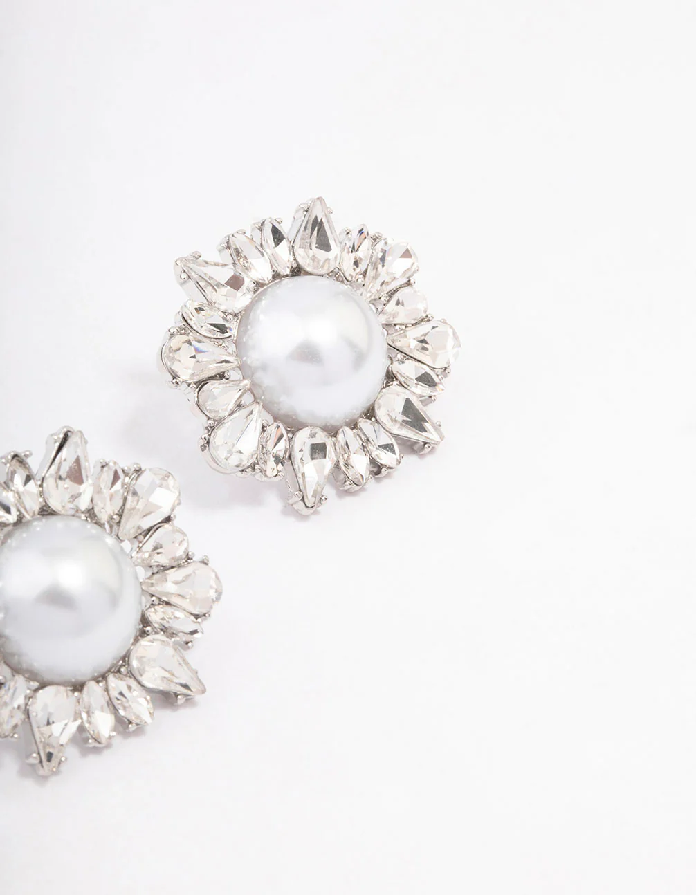 Silver Pearl & Cluster Statement Stud Earrings - Image 3