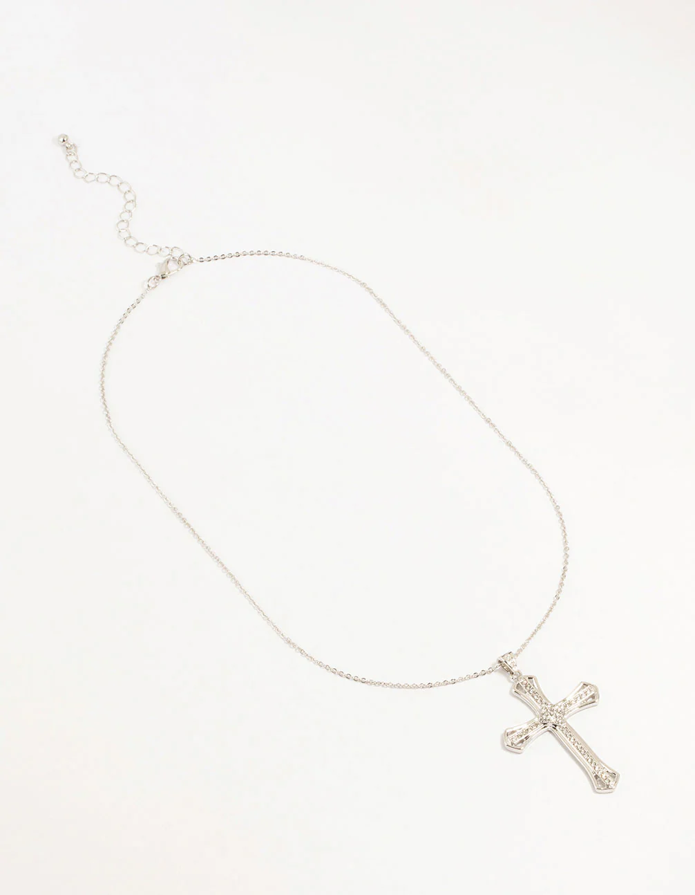Silver Bold Diamante Cross Necklace - Image 4