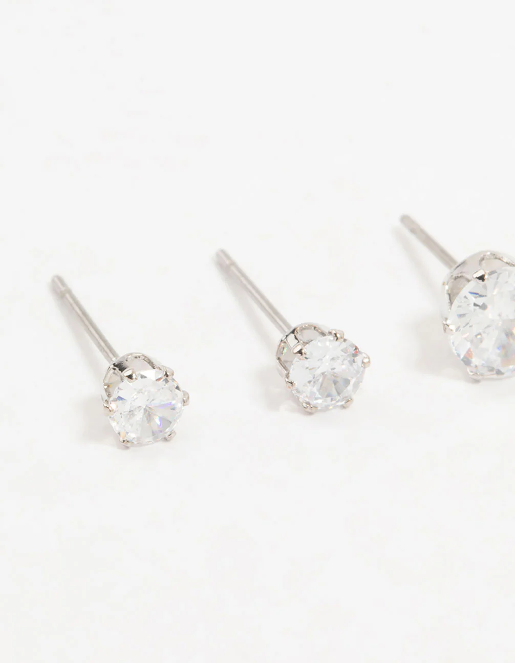 Silver Cubic Zirconia Stud Earrings 3-Pack - Image 2