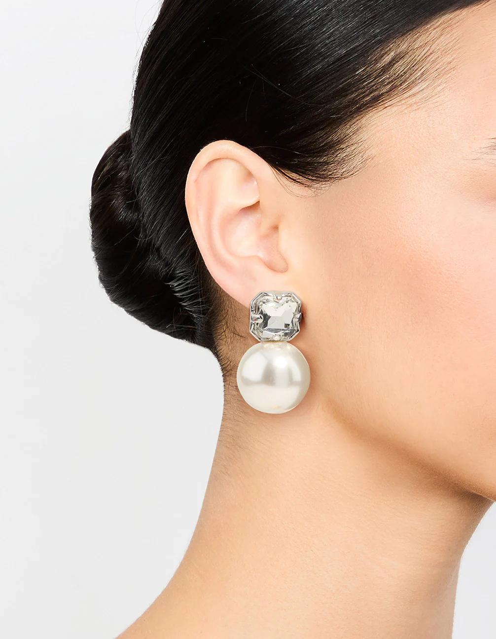 Silver Diamante & Pearl Stud Earrings - Image 2