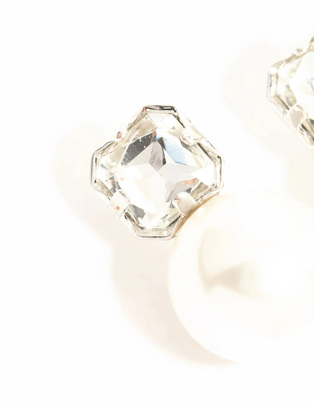 Silver Diamante & Pearl Stud Earrings - Image 4