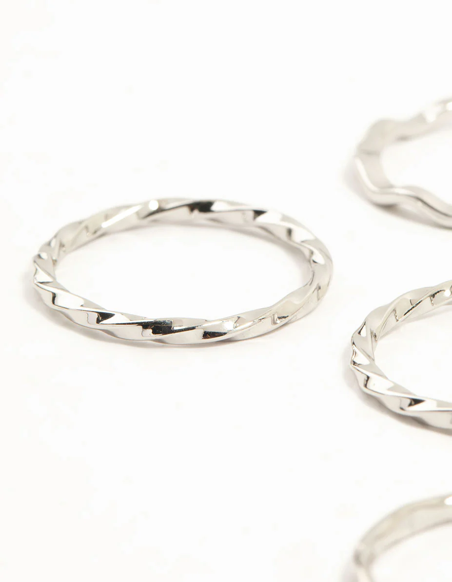 Silver Gothic Cross & Twisted Stacking Rings 12-Pack - Image 2