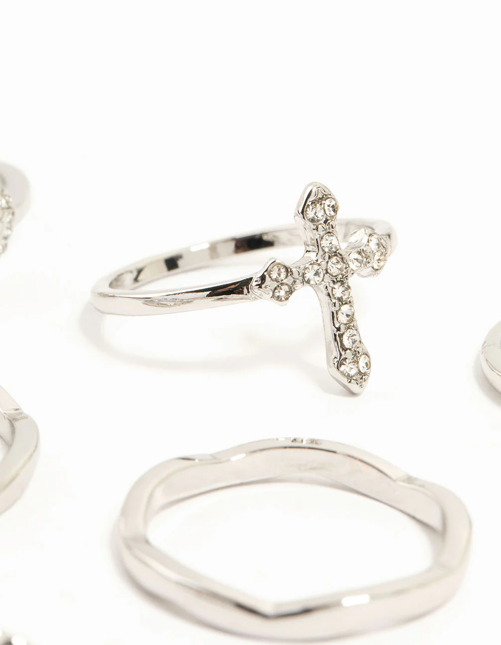 Silver Gothic Cross & Twisted Stacking Rings 12-Pack - Image 3