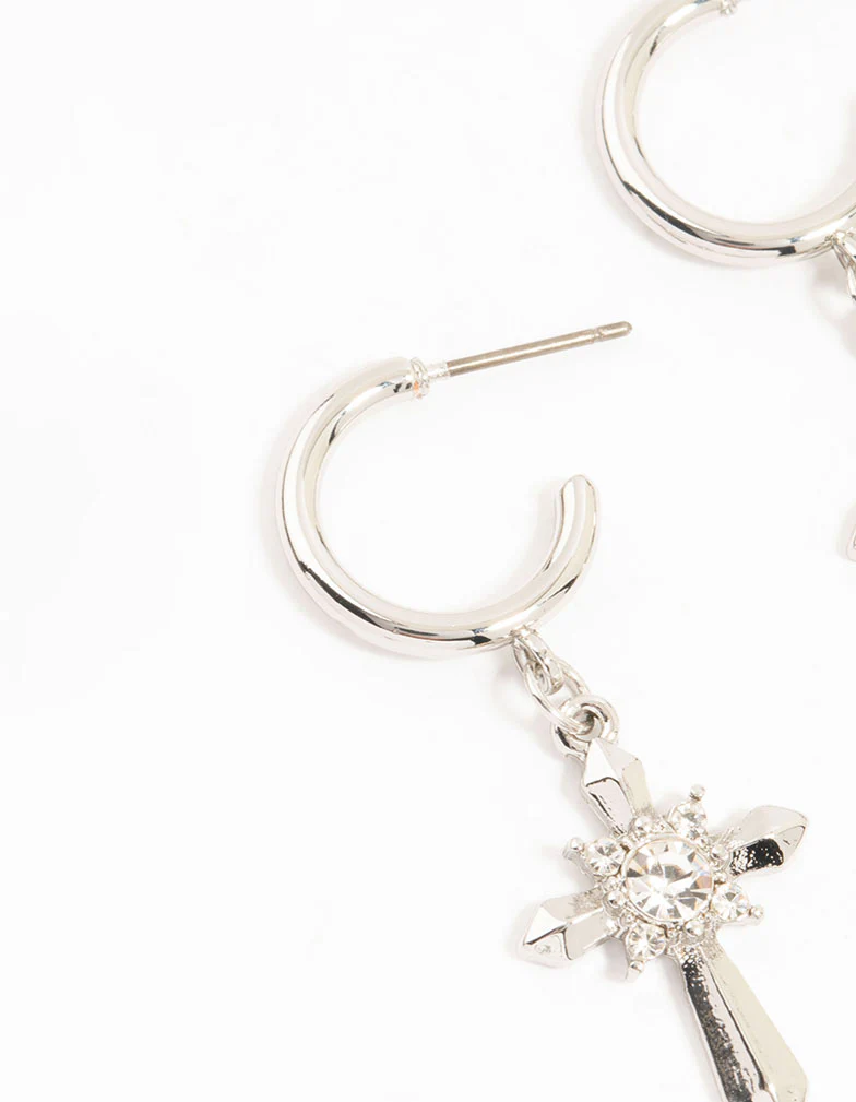 Silver Heart, Evil Eye & Cross Hoop Earrings 3-Pack - Image 2