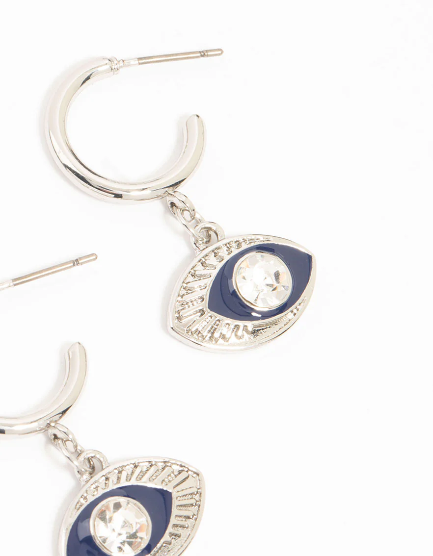 Silver Heart, Evil Eye & Cross Hoop Earrings 3-Pack - Image 3